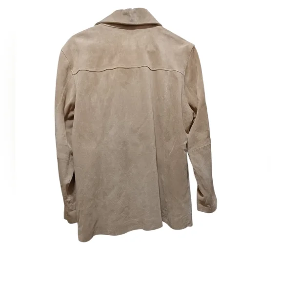 AMI 100% Suede Leather Zip-Up Collared Jacket Women's LARGE Beige Tan - Picture 2 of 3